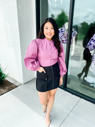 Purple Poplin Button Top