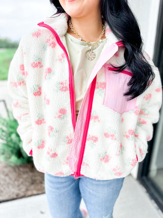 Floral Print Sherpa Jacket