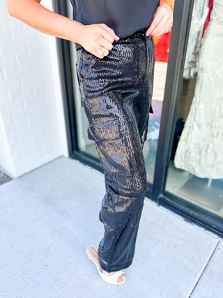 Black Sequin Cargo Pant