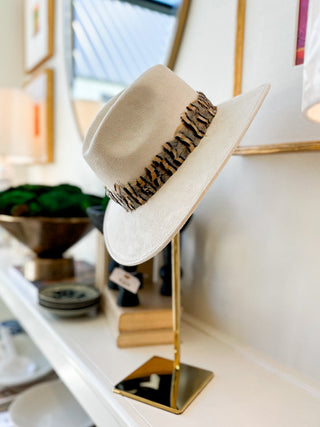 Cream Suede Feather Hat