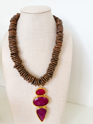 Triple Gemstone Heishi Necklace