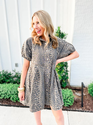 Leopard Denim Mini Dress