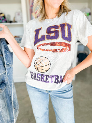 Grey LSU Basketball Tee