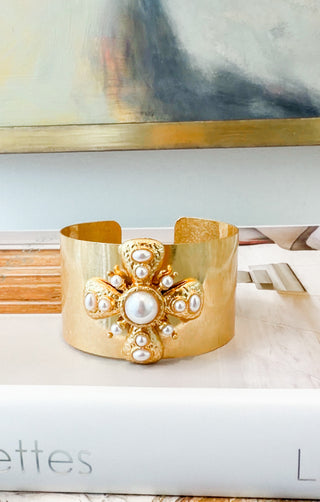 Pearl Cross Cuff Bracelet