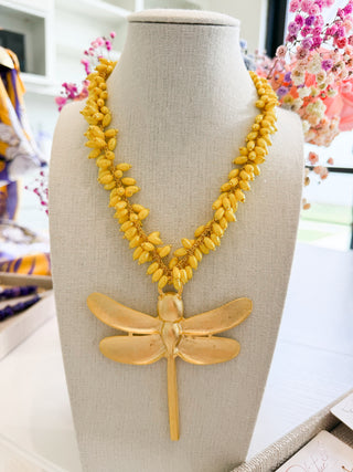 Dragonfly Yellow Rosary Necklace