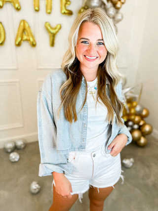 Rhinestone In Denim Top