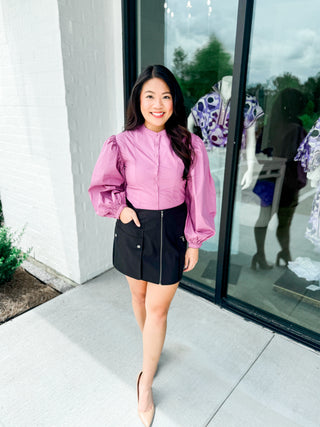 Purple Poplin Button Top