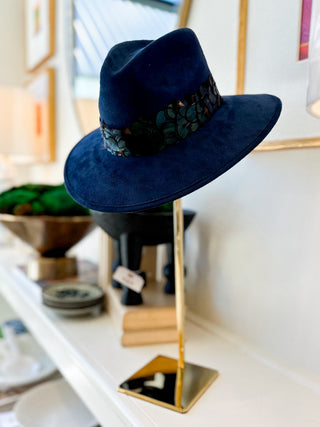 Navy Suede Feather Hat