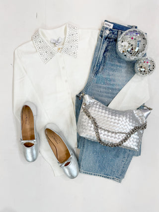 Beaded Collar Cardi Top