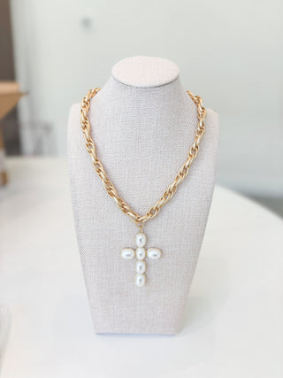 Puff Pearl Cross Necklace