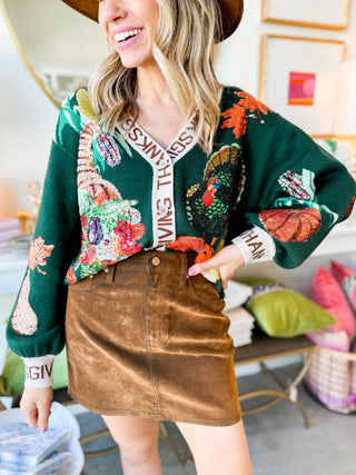 Dark Green Thanksgiving Cardigan