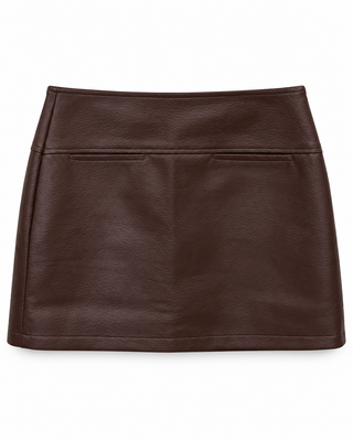 Mocha Faux Leather Pocket Skort