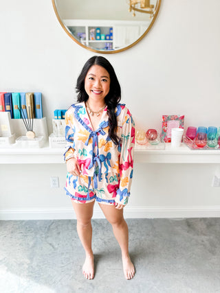 Ribbon Printed Pajama Set