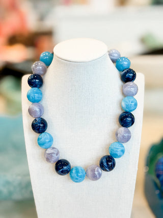 Ava Beaded Necklace - Blue Mix