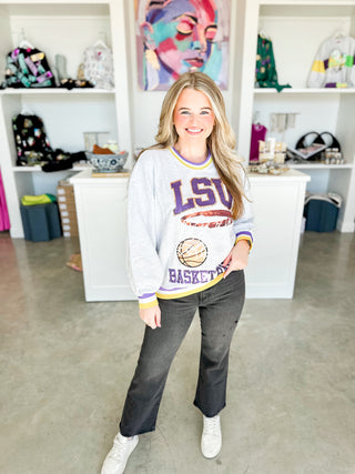 Grey LSU Basketball Sweatshirt