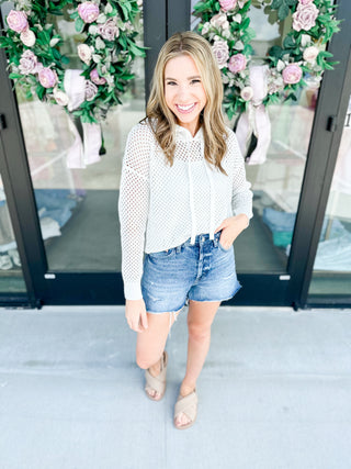 White Crochet Hoodie Top