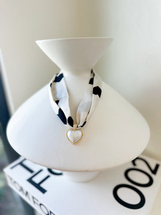 Puff Pearl Heart Scarf Necklace
