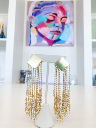 Gold Square Fringe Earring