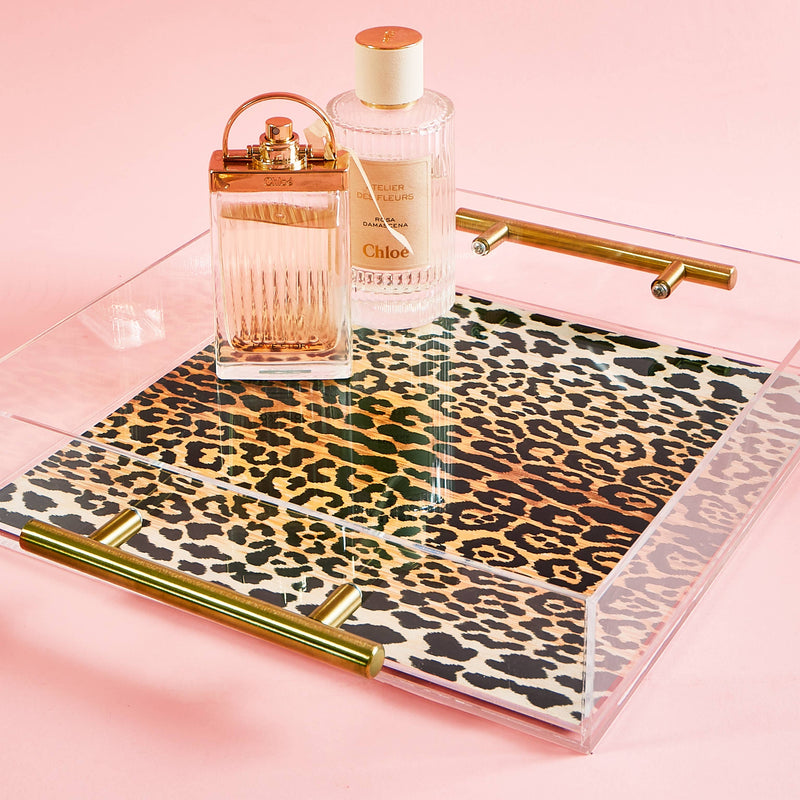 Leopard Print Acrylic Tray With Gold Handles