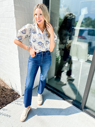 Vintage Floral Ruffle Neck Top