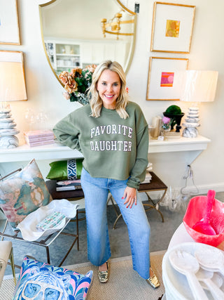 Green Cropped Collegiate Sweatshirt