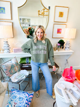 Green Cropped Collegiate Sweatshirt