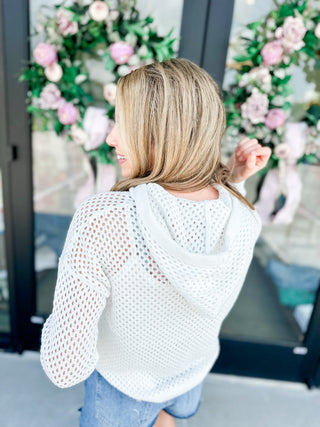 White Crochet Hoodie Top