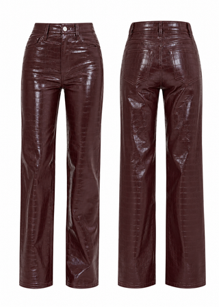 Burgundy Croc Cassie Straight Jean