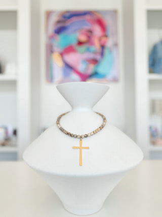 8MM Gemstone Cross Necklace