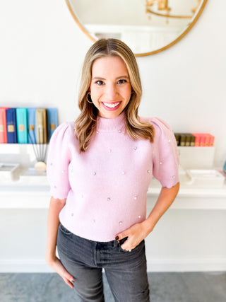 Light Pink Embellished Knit Top