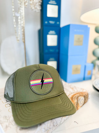 Olive Electric Rainbow Trucker Hat