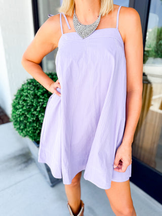 Lavender Fields Contrast-Stitch Mini Dress