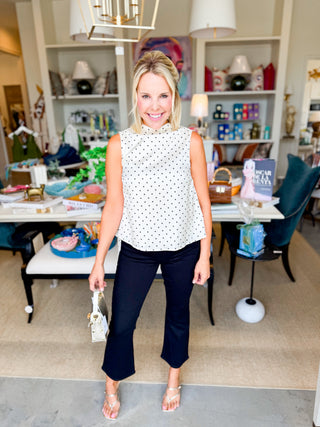 Polka Dot Dreams Draped High-Neck Top