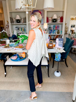 Polka Dot Dreams Draped High-Neck Top