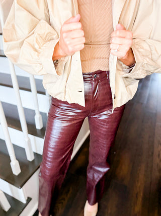 Burgundy Croc Cassie Straight Jean