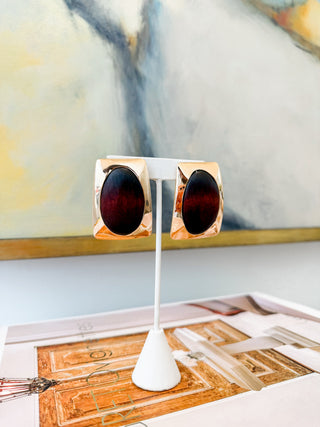 Square & Oval Stone Earrings