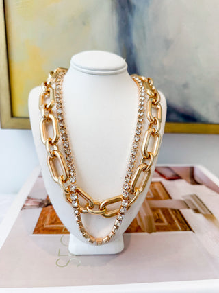 Layered Oval Crystal Chain Necklace