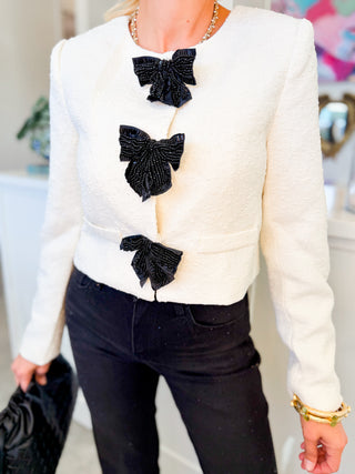 Cream Couture Bead Bow Jacket