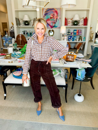 Cocoa Gingham Ruffle Shirt