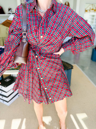Mistletoe Plaid Wrap Dress