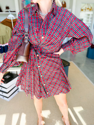 Mistletoe Plaid Wrap Dress