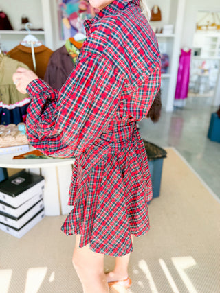 Mistletoe Plaid Wrap Dress