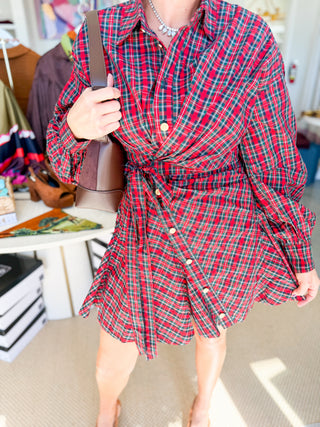 Mistletoe Plaid Wrap Dress