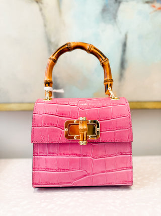 Italian Leather Bamboo Handle Bag