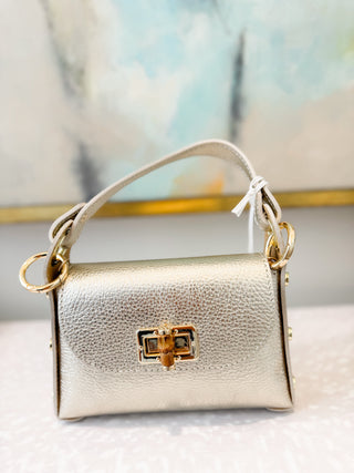 Italian Leather Bamboo Clasp Crossbody Bag