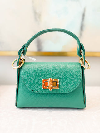 Italian Leather Bamboo Clasp Crossbody Bag
