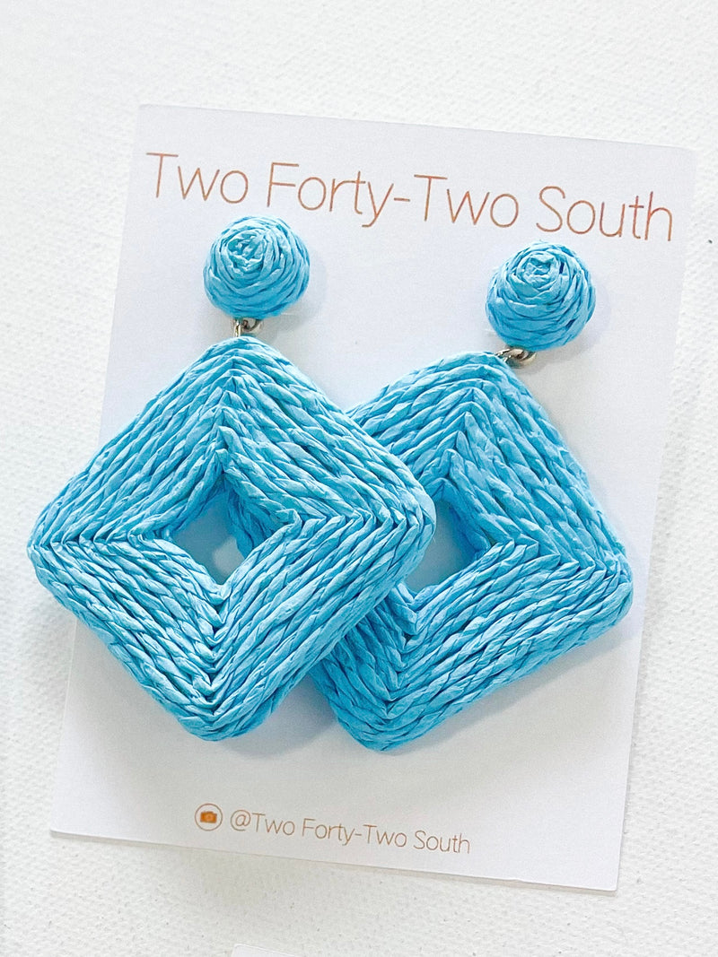 Turquoise Square Rattan Drop Earring